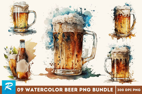 Watercolor Beer clipart Bundle Sublimation Regulrcrative 