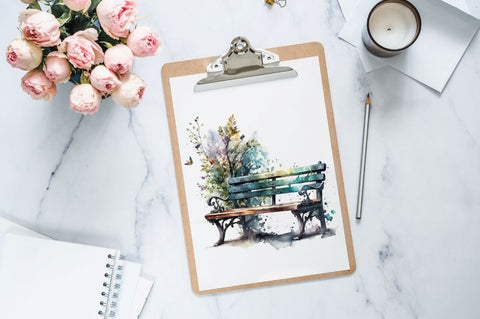 Watercolor Bench Clipart Bundle Sublimation Regulrcrative 