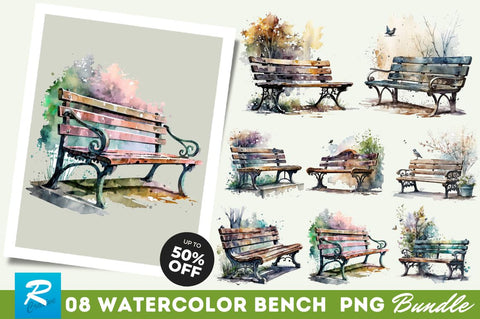 Watercolor Bench Clipart Bundle Sublimation Regulrcrative 