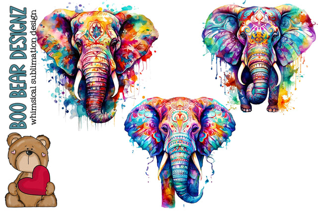 Watercolor Boho Elephant Clipart Sublimation Boo Bear Designz 