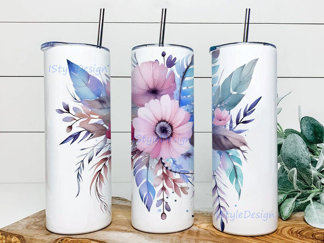 Watercolor Boho Flowers 20oz Skinny Tumbler Png, Boho Florals Png, Boho Flowers Watercolor Png, Boho Flowers Tumbler Wrap, Instant Download Png Sublimation iStyleDesign 