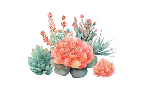 Watercolor Boho Succulents Clipart Bundle Sublimation Regulrcrative 