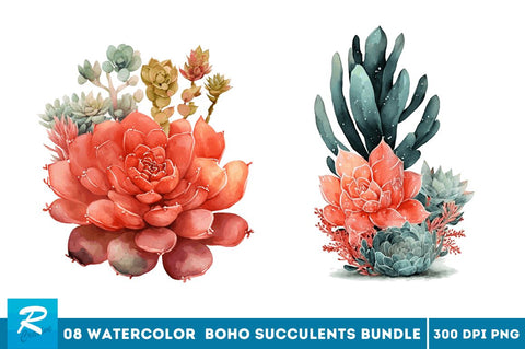 Watercolor Boho Succulents Clipart Bundle Sublimation Regulrcrative 