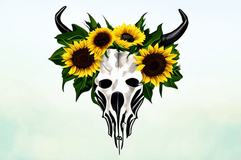 watercolor Boho Sunflower Bull Skull Clipart Bundle Sublimation Regulrcrative 