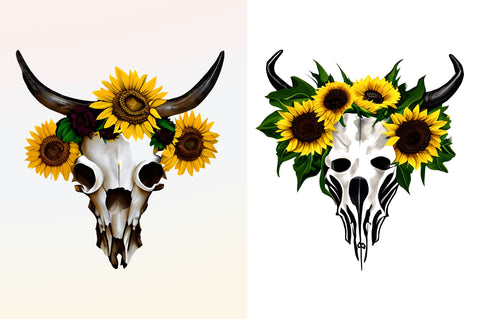 watercolor Boho Sunflower Bull Skull Clipart Bundle Sublimation Regulrcrative 