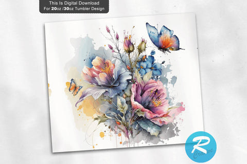 Watercolor Bright Colors Flowers 20 oz / 30 oz Tumbler PNG Sublimation Regulrcrative 