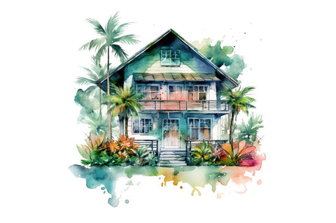 Watercolor Bungalow Clipart Bundle Sublimation Regulrcrative 