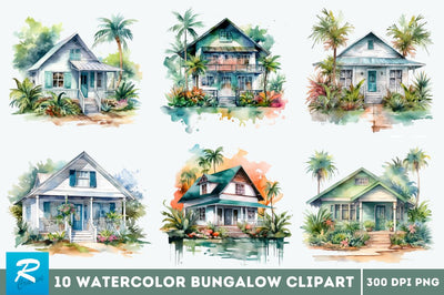 Watercolor Bungalow Clipart Bundle Sublimation Regulrcrative 