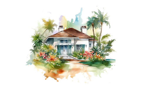 Watercolor Bungalow Clipart Bundle Sublimation Regulrcrative 