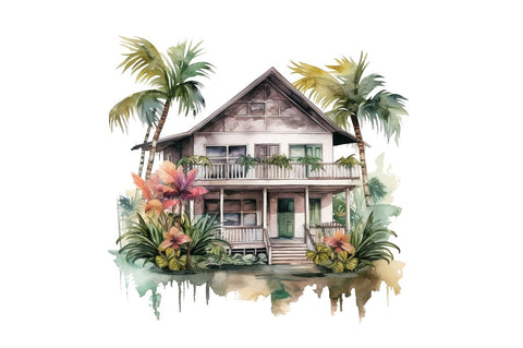 Watercolor Bungalow Clipart Bundle Sublimation Regulrcrative 