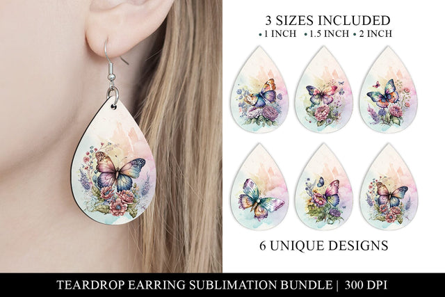 Watercolor Butterflies Teardrop Earring Sublimation Designs Sublimation BijouBay 