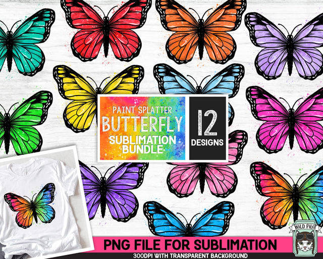 Watercolor Butterfly Bundle SUBLIMATION design PNG, Cancer Awareness Butterfly PNG file, Watercolor Rainbow Butterfly Clipart, Pink, Blue, Purple, Green, Orange, Rainbow, Yellow, Reds Sublimation Wild Pilot 