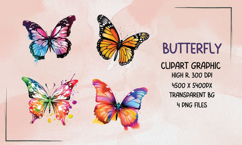 Watercolor Butterfly Clipart Sublimation Sublimation PatternFeed8 