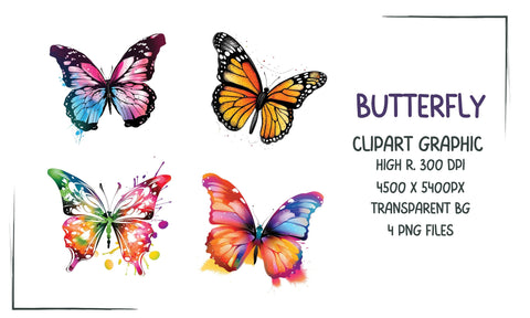 Watercolor Butterfly Clipart Sublimation Sublimation PatternFeed8 