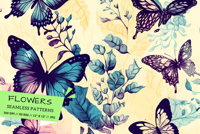 Watercolor butterfly Floral Background, background with butterfly Digital Pattern FloridPrintables 