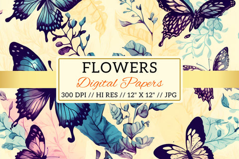 Watercolor butterfly Floral Background, background with butterfly Digital Pattern FloridPrintables 