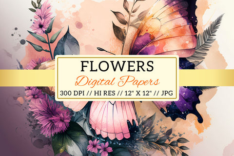 Watercolor butterfly Floral Background Digital Pattern FloridPrintables 