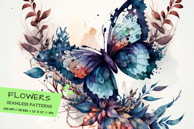 Watercolor butterfly Floral Background, floral background with butterflies, background with flowers Digital Pattern FloridPrintables 