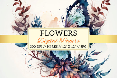 Watercolor butterfly Floral Background, floral background with butterflies, background with flowers Digital Pattern FloridPrintables 