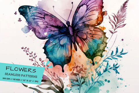 Watercolor butterfly Floral Background, floral background with butterflies Digital Pattern FloridPrintables 