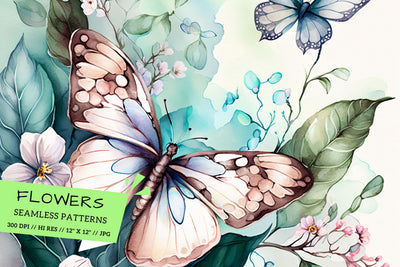 Watercolor butterfly Floral Background, flowers and butterflies Digital Pattern FloridPrintables 