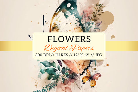 Watercolor butterfly Floral Background, seamless background with butterflies Digital Pattern FloridPrintables 