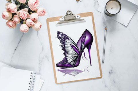Watercolor Butterfly High Heels Clipart Bundle Sublimation Regulrcrative 