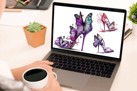 Watercolor Butterfly High Heels Clipart Bundle Sublimation Regulrcrative 