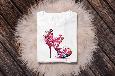 Watercolor Butterfly High Heels Clipart Bundle Sublimation Regulrcrative 