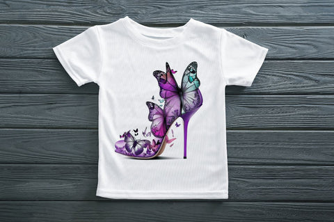 Watercolor Butterfly High Heels Clipart Bundle Sublimation Regulrcrative 