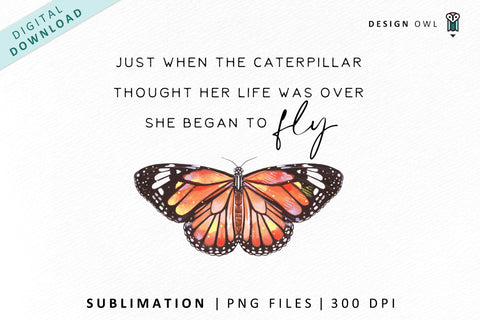 Watercolor Butterfly Quote - Motivational Sublimation PNG Sublimation Design Owl 