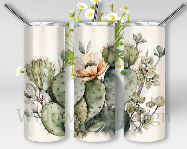 Watercolor Cactus 20oz Skinny Tumbler Png, Desert Cactus Bundle Png, Western Watercolor Cactus Png, Watercolor Cacti Tumbler, Cactus Png Downloads Sublimation WillowSageDesign 