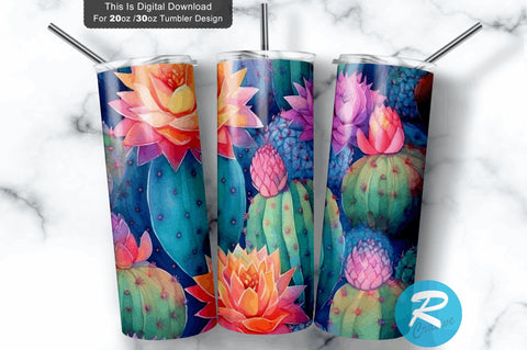 Watercolor Cactus Succulent 20 oz / 30 oz Tumbler PNG Sublimation Regulrcrative 