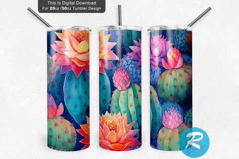 Watercolor Cactus Succulent 20 oz / 30 oz Tumbler PNG Sublimation Regulrcrative 