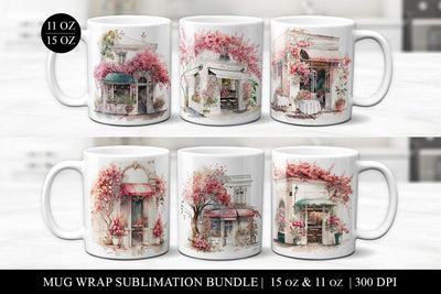 Watercolor Cafes Mug Sublimation Bundle | 6 Premium Design Sublimation BijouBay 