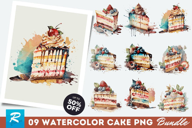 Watercolor Cake Clipart Bundle Sublimation Regulrcrative 