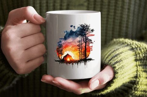 Watercolor Camping Sunset Clipart Bundle Sublimation Regulrcrative 