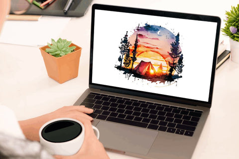 Watercolor Camping Sunset Clipart Bundle Sublimation Regulrcrative 