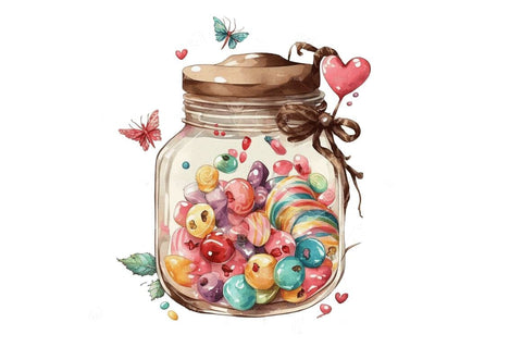 Watercolor Candy in Jar Valentine Day Clipart Bundle Sublimation Regulrcrative 