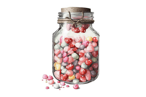 Watercolor Candy in Jar Valentine Day Clipart Bundle Sublimation Regulrcrative 
