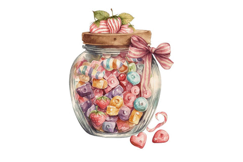 Watercolor Candy in Jar Valentine Day Clipart Bundle Sublimation Regulrcrative 