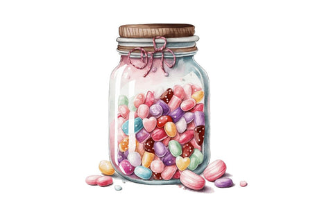 Watercolor Candy in Jar Valentine Day Clipart Bundle Sublimation Regulrcrative 