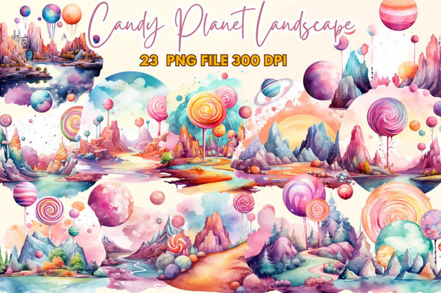 Watercolor Candy Planet Landscape Clipart Sublimation Regulrcrative 