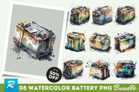 Watercolor Car Battery Clipart Bundle Sublimation Regulrcrative 