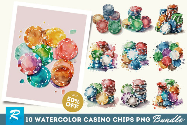 Watercolor Casino Chips Clipart Bundle Sublimation Regulrcrative 