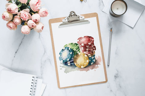 Watercolor Casino Chips Clipart Bundle Sublimation Regulrcrative 