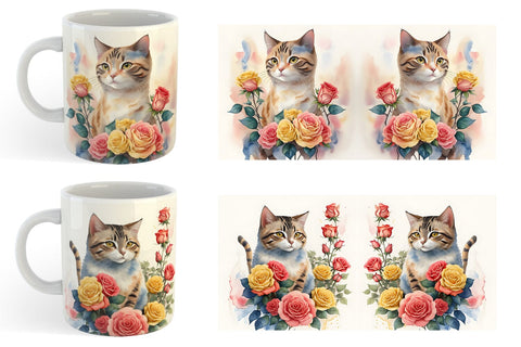 Watercolor Cat Flower Mug Wrap | Sublimation Coffee Cup Sublimation artnoy 