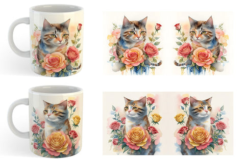 Watercolor Cat Flower Mug Wrap | Sublimation Coffee Cup Sublimation artnoy 