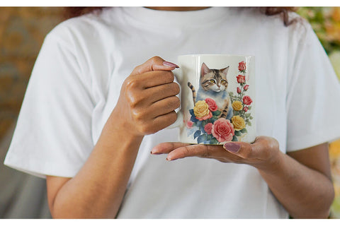 Watercolor Cat Flower Mug Wrap | Sublimation Coffee Cup Sublimation artnoy 
