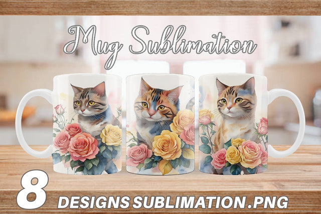 Watercolor Cat Flower Mug Wrap | Sublimation Coffee Cup Sublimation artnoy 